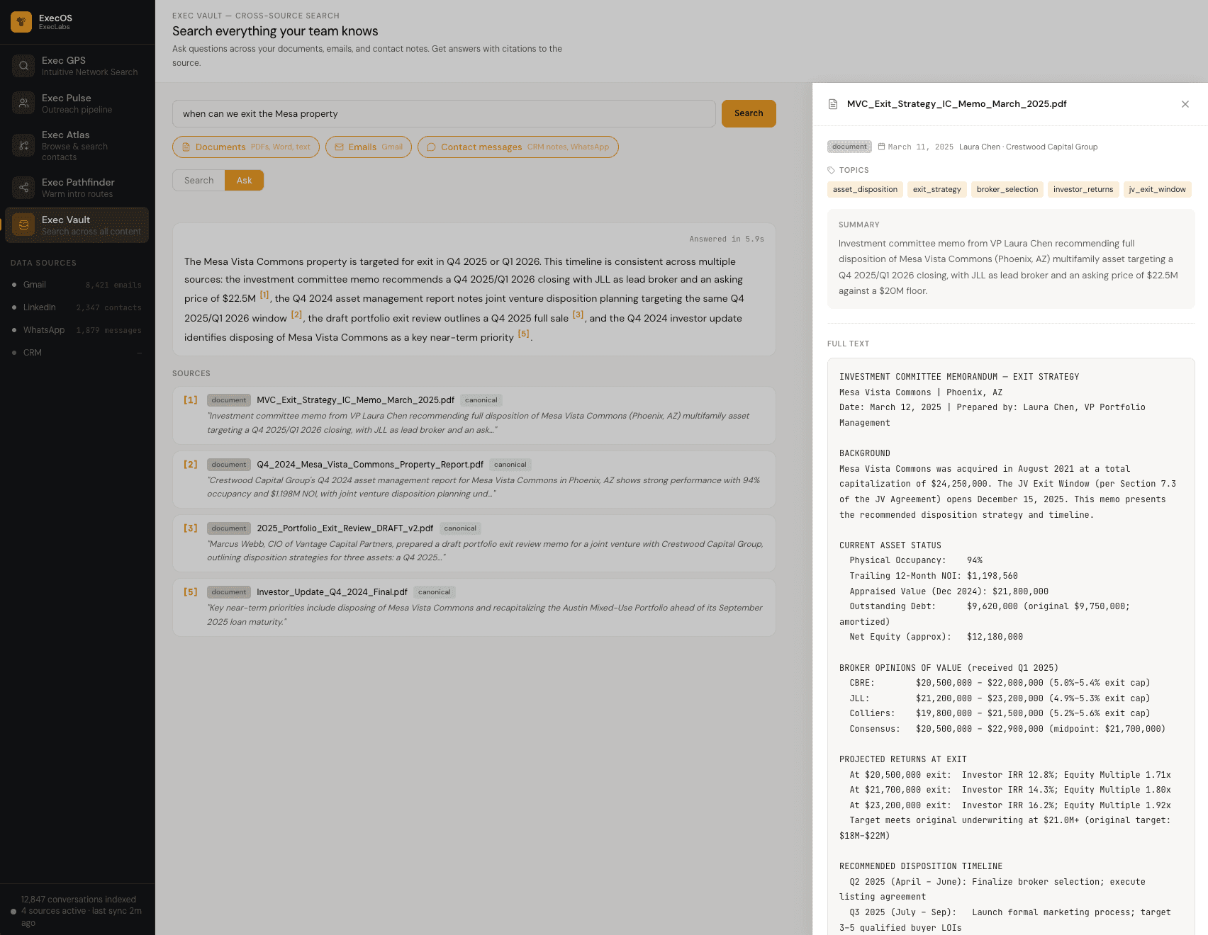 Exec Vault — search everything your team knows