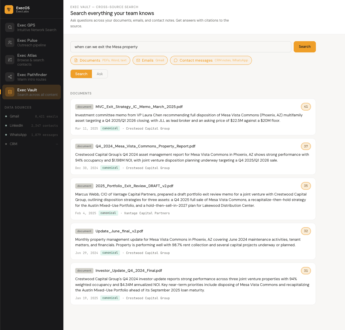 Exec Vault product screenshot