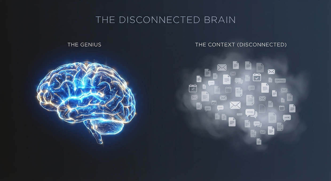 Abstract visualization of an AI brain disconnected from business context